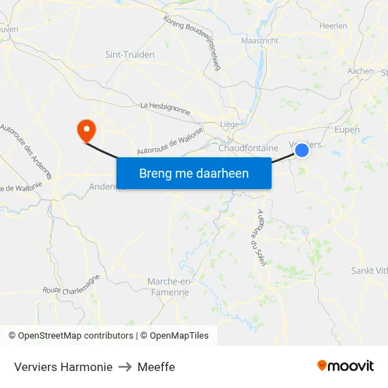 Verviers Harmonie to Meeffe map