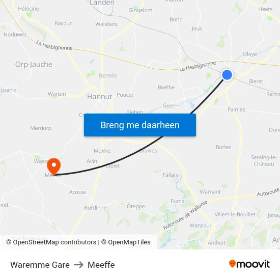Waremme Gare to Meeffe map