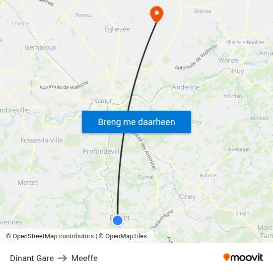 Dinant Gare to Meeffe map