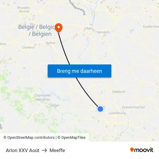 Arlon XXV Août to Meeffe map