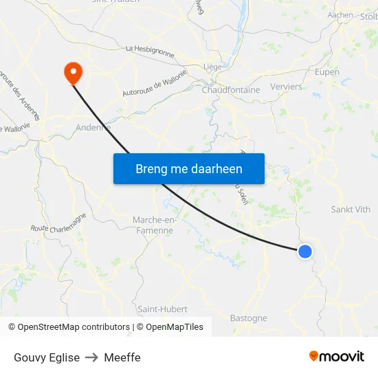 Gouvy Eglise to Meeffe map