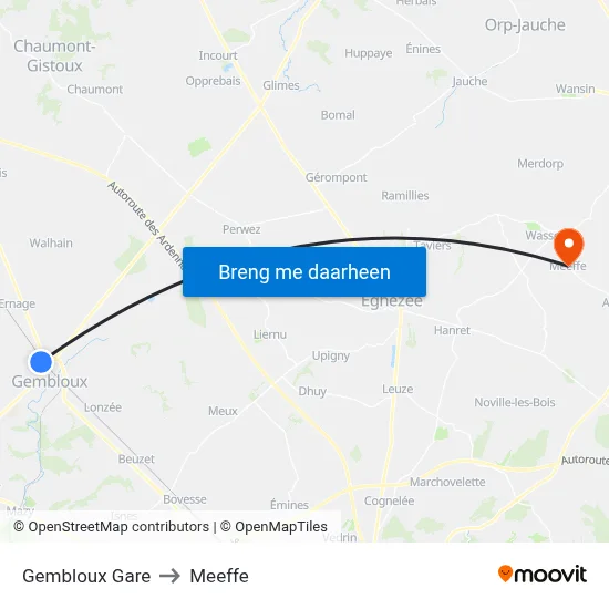 Gembloux Gare to Meeffe map