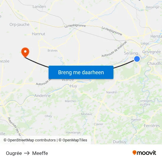 Ougrée to Meeffe map