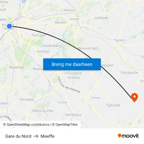 Gare du Nord to Meeffe map