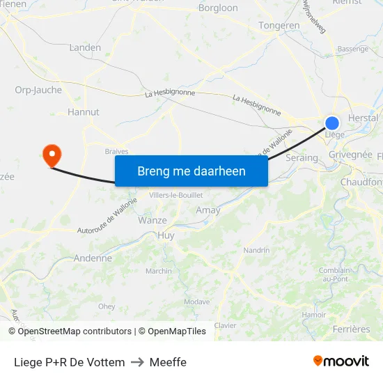 Liege P+R De Vottem to Meeffe map