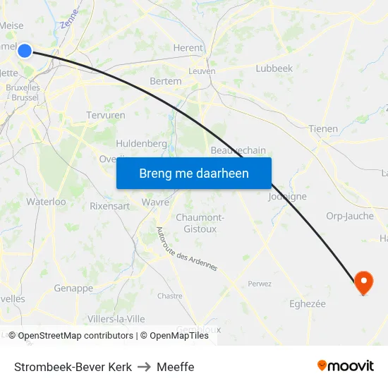 Strombeek-Bever Kerk to Meeffe map