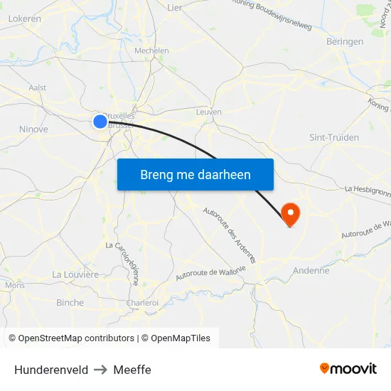 Hunderenveld to Meeffe map