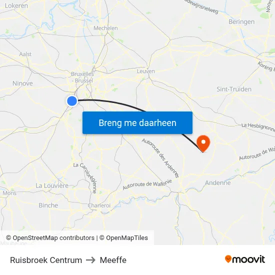 Ruisbroek Centrum to Meeffe map