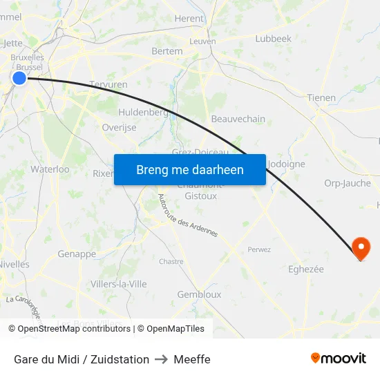 Gare du Midi / Zuidstation to Meeffe map