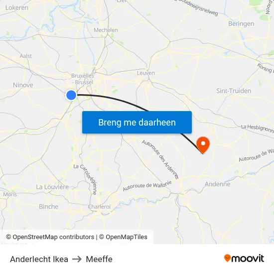Anderlecht Ikea to Meeffe map