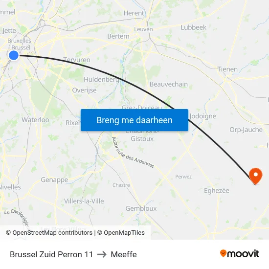 Brussel Zuid Perron 11 to Meeffe map