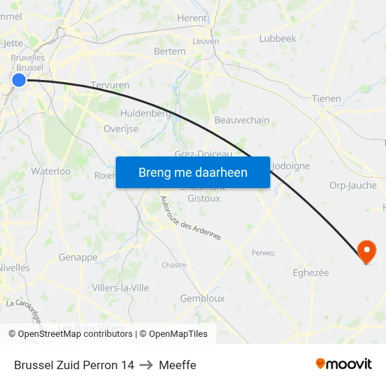 Brussel Zuid Perron 14 to Meeffe map