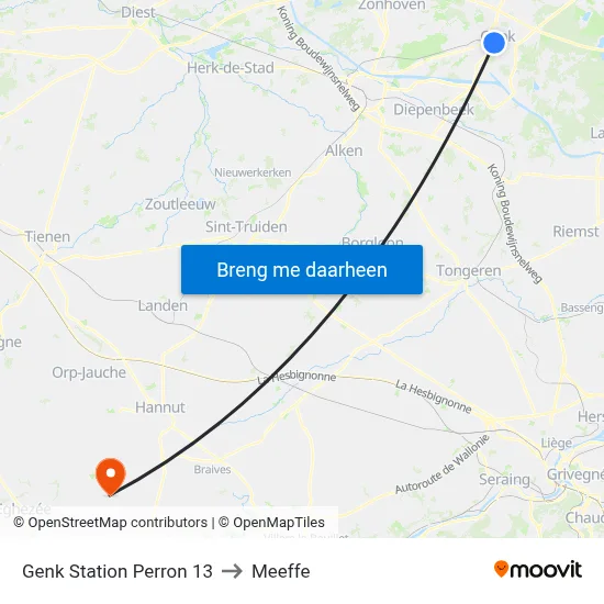 Genk Station Perron 13 to Meeffe map