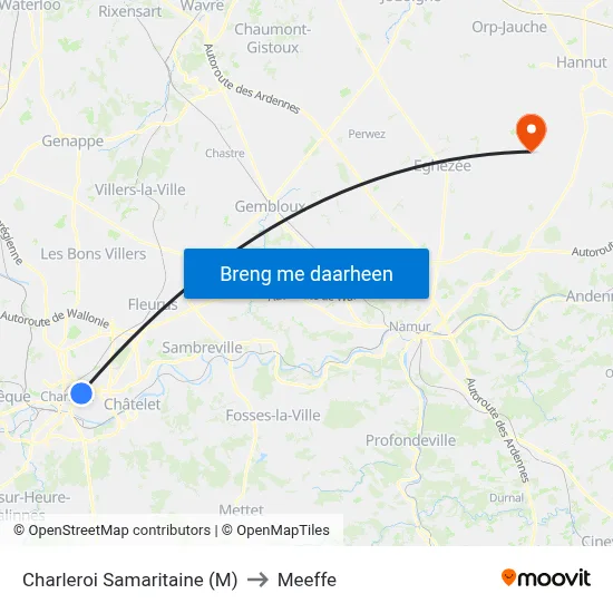 Charleroi Samaritaine (M) to Meeffe map