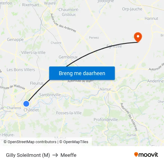 Gilly Soleilmont (M) to Meeffe map