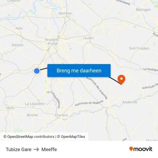 Tubize Gare to Meeffe map