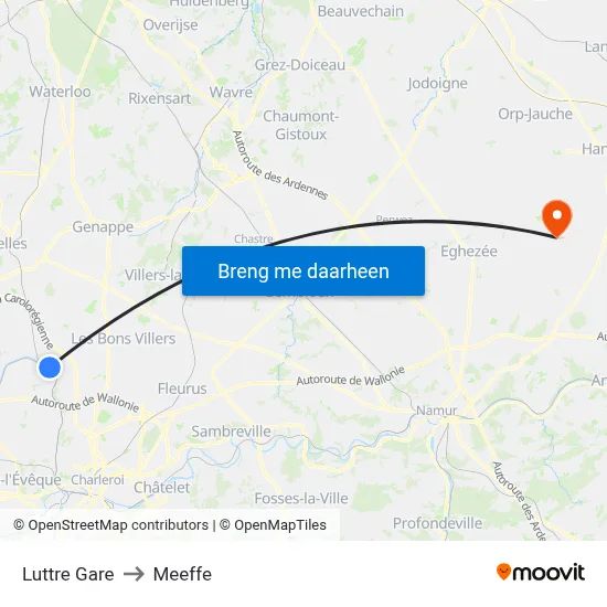 Luttre Gare to Meeffe map