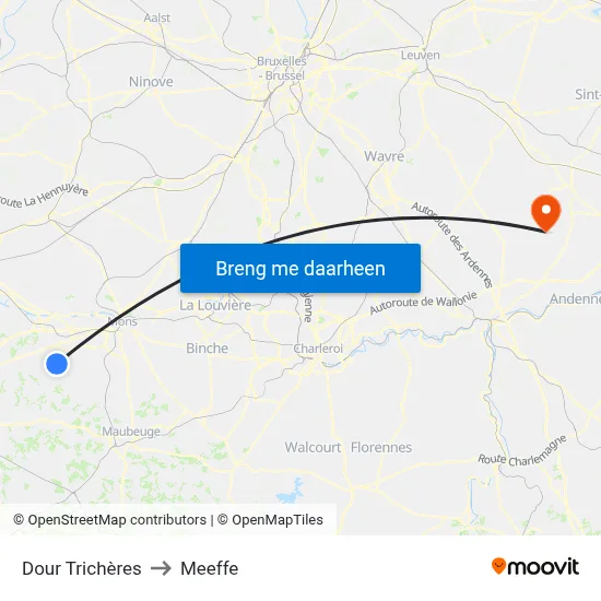 Dour Trichères to Meeffe map
