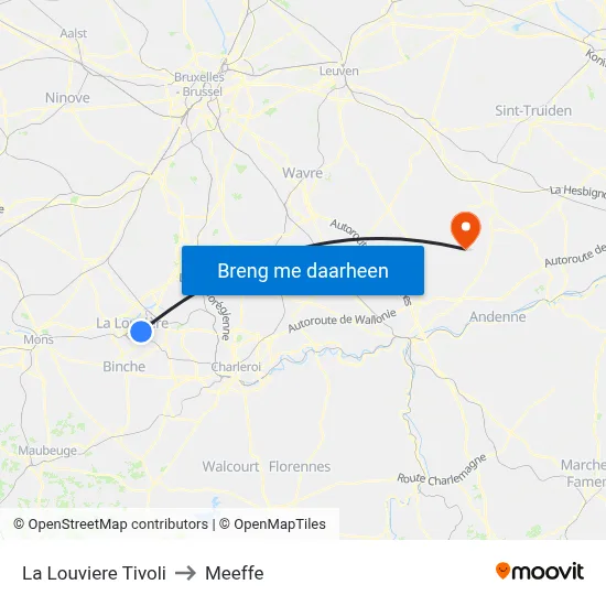 La Louviere Tivoli to Meeffe map