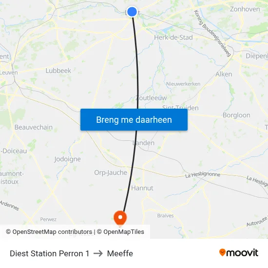 Diest Station Perron 1 to Meeffe map