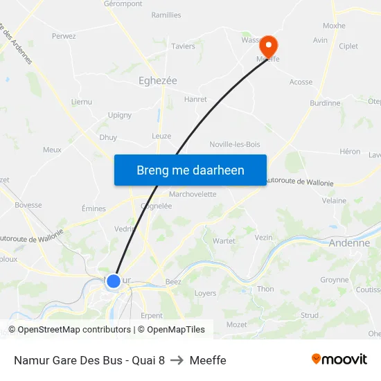 Namur Gare Des Bus - Quai 8 to Meeffe map