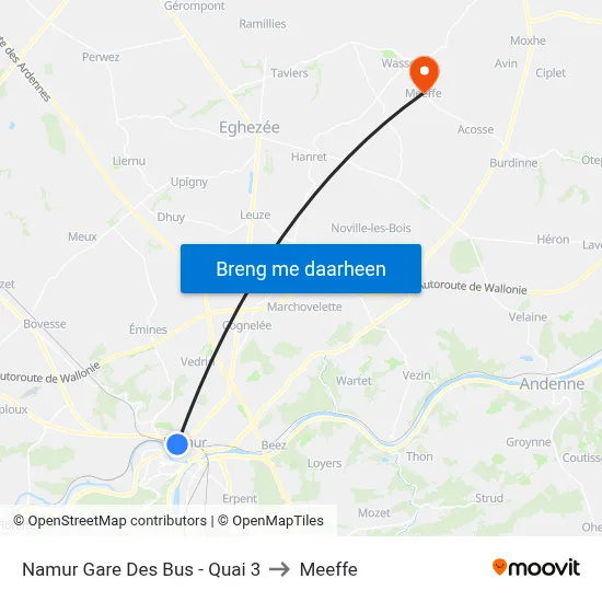 Namur Gare Des Bus - Quai 3 to Meeffe map