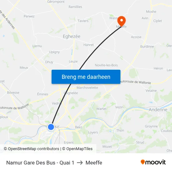 Namur Gare Des Bus - Quai 1 to Meeffe map