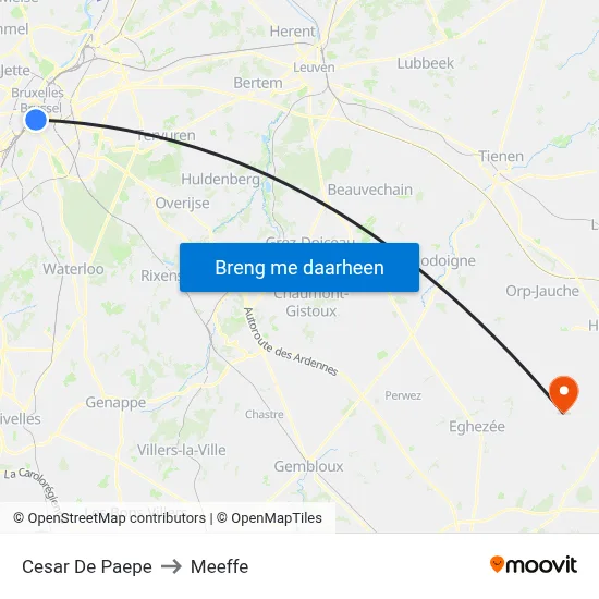 Cesar De Paepe to Meeffe map