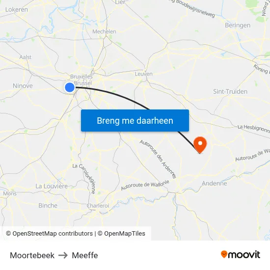 Moortebeek to Meeffe map