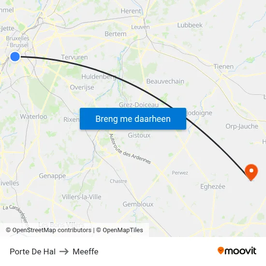 Porte De Hal to Meeffe map