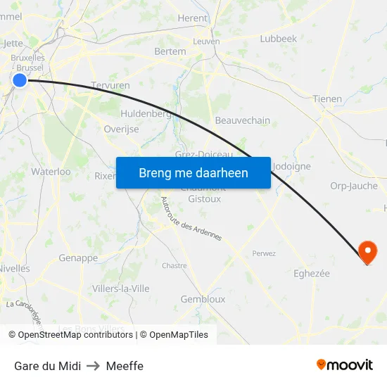 Gare du Midi to Meeffe map