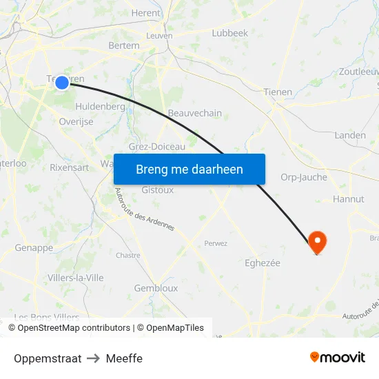 Oppemstraat to Meeffe map