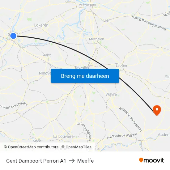 Gent Dampoort Perron A1 to Meeffe map