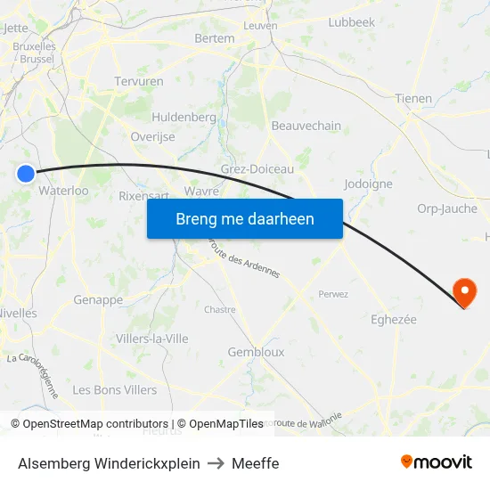 Alsemberg Winderickxplein to Meeffe map