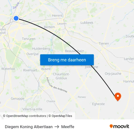 Diegem Koning Albertlaan to Meeffe map