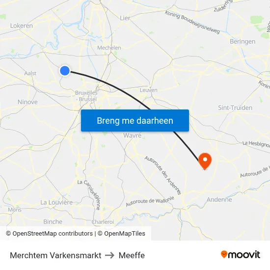 Merchtem Varkensmarkt to Meeffe map