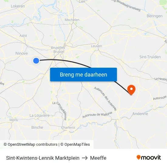 Sint-Kwintens-Lennik Marktplein to Meeffe map