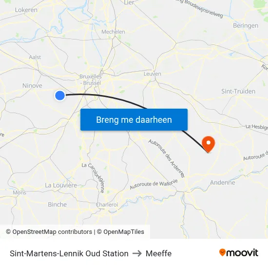 Sint-Martens-Lennik Oud Station to Meeffe map