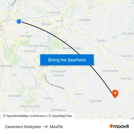 Zaventem Kerkplein to Meeffe map
