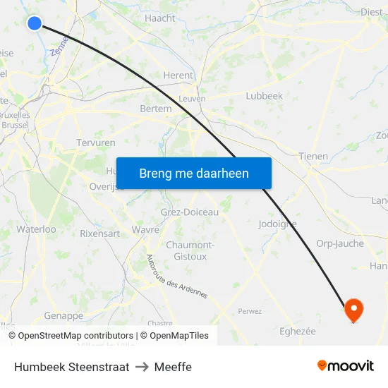 Humbeek Steenstraat to Meeffe map