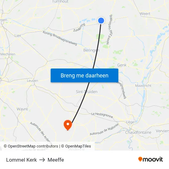 Lommel Kerk to Meeffe map