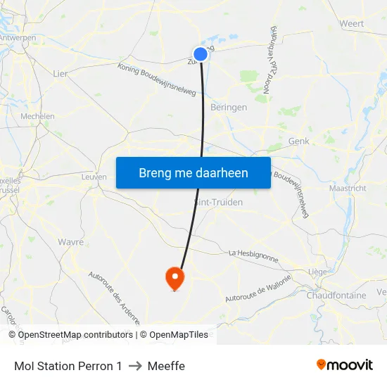Mol Station Perron 1 to Meeffe map