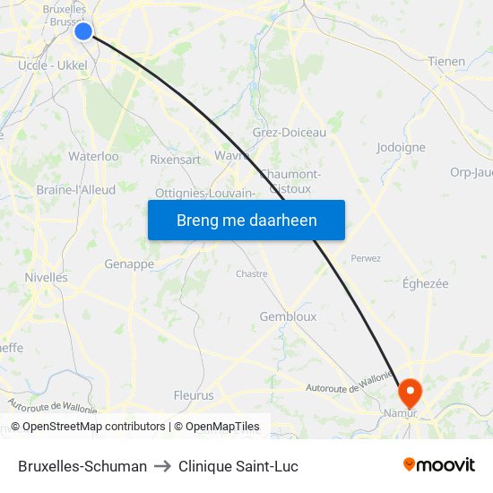 Bruxelles-Schuman to Clinique Saint-Luc map