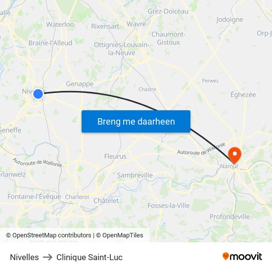 Nivelles to Clinique Saint-Luc map