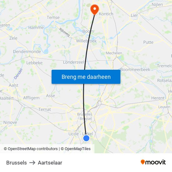 Brussels to Aartselaar map