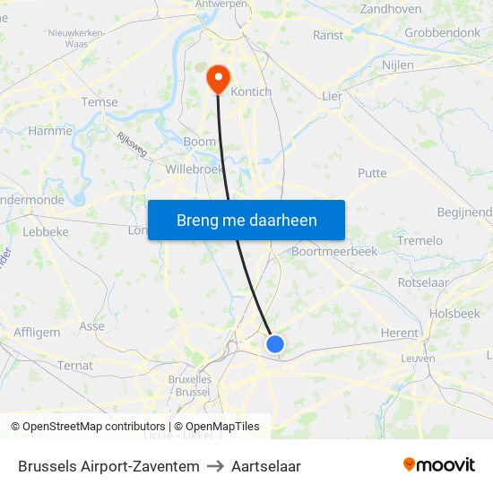Brussels Airport-Zaventem to Aartselaar map
