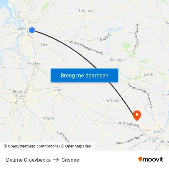 Deurne Craeybeckx to Crisnée map