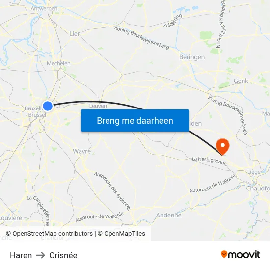 Haren to Crisnée map