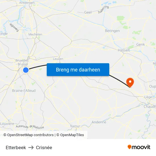 Etterbeek to Crisnée map