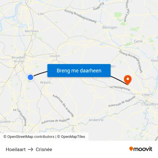 Hoeilaart to Crisnée map